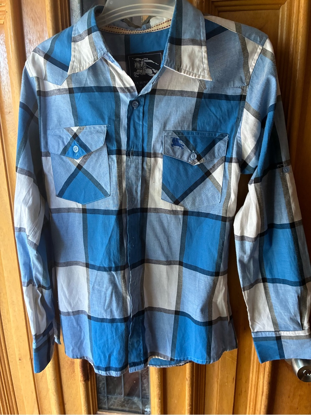Burberry London Men's Blue Plaid Western Long-Sleeve Shirt - Size Small
Perfect